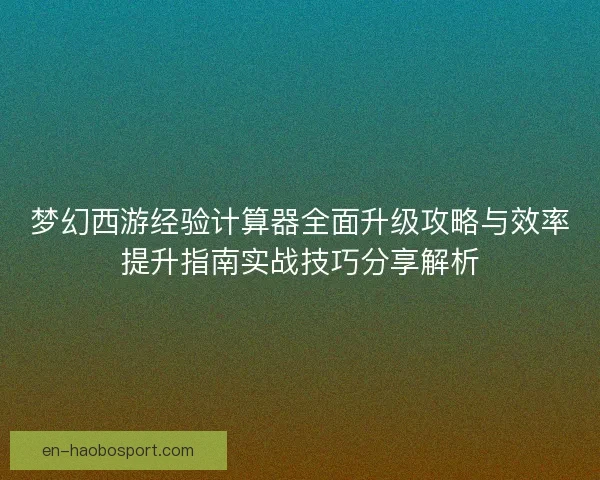 梦幻西游经验计算器全面升级攻略与效率提升指南实战技巧分享解析